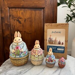 Jim Shore Heartwood Creek Set of 4 Bunnies Nesting Boxes New